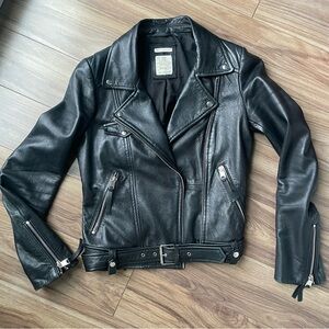 Zara TRF Black Genuine Sheep Leather Biker Jacket XS